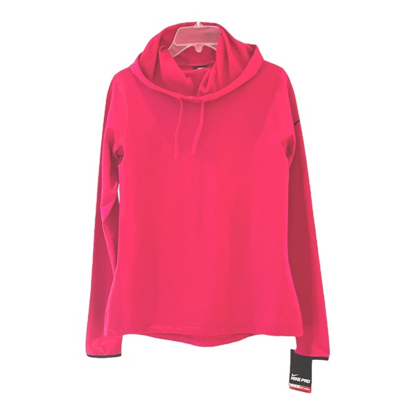 2 PCS Nike PRO DRI-FIT Hyperwarm Hooded Top Large PINK Brushed Int + Sports Bra - Picture 4 of 16